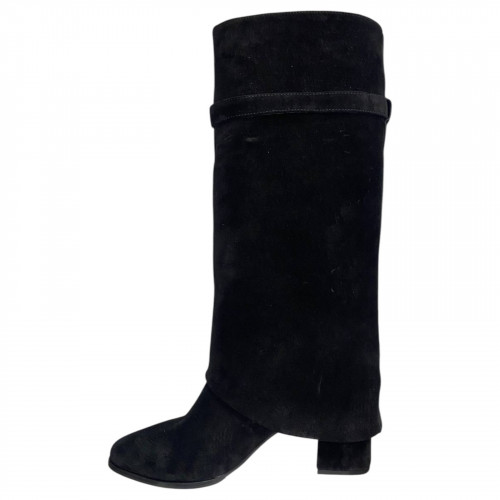 Чоботи жіночі замшеві ILONA 684/49 чорний каблук евро хутро