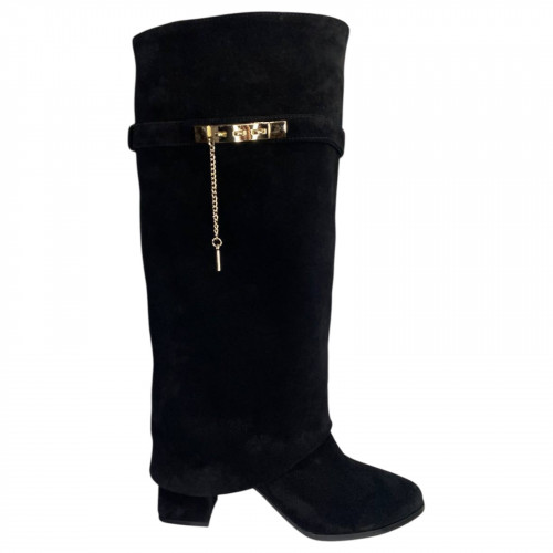 Чоботи жіночі замшеві ILONA 684/49 чорний каблук евро хутро