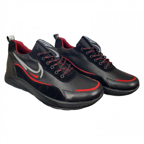 Кроссовки мужские кожаные DENAR N9 черные красные