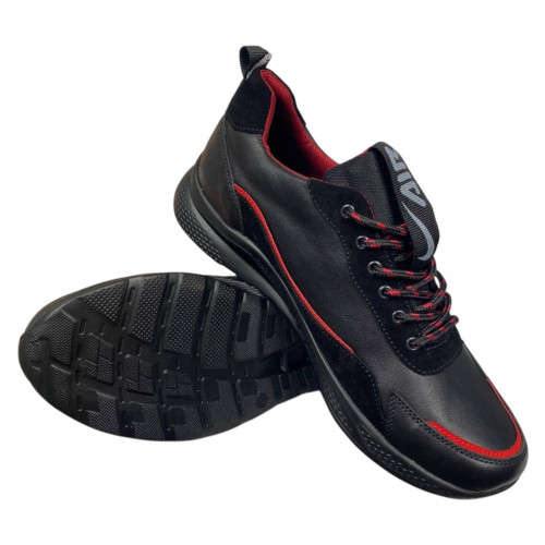 Кроссовки мужские кожаные DENAR N9 черные красные