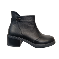Черевики жіночі шкіряні FOOT STEP 539 чорні байка каблук