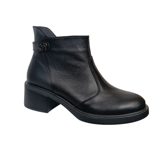 Черевики жіночі шкіряні FOOT STEP 539 чорні байка каблук