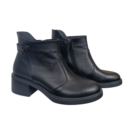 Черевики жіночі шкіряні FOOT STEP 539 чорні байка каблук