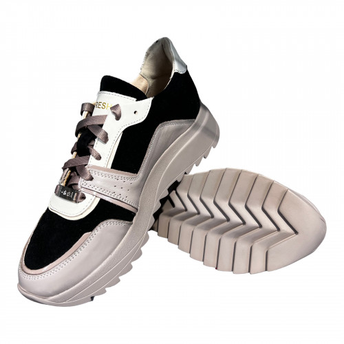 Кроссовки Женские кожаные GORNELIA 224/2 черный замш/визон