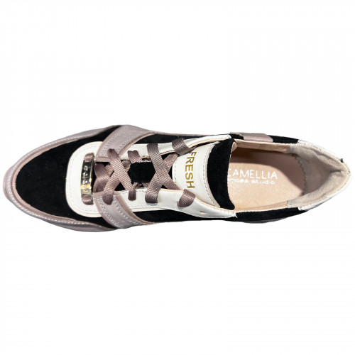 Кроссовки Женские кожаные GORNELIA 224/2 черный замш/визон