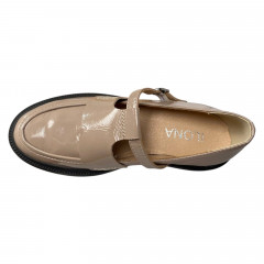 Лоферы женские кожаные лак ILONA 619/826 бежевые