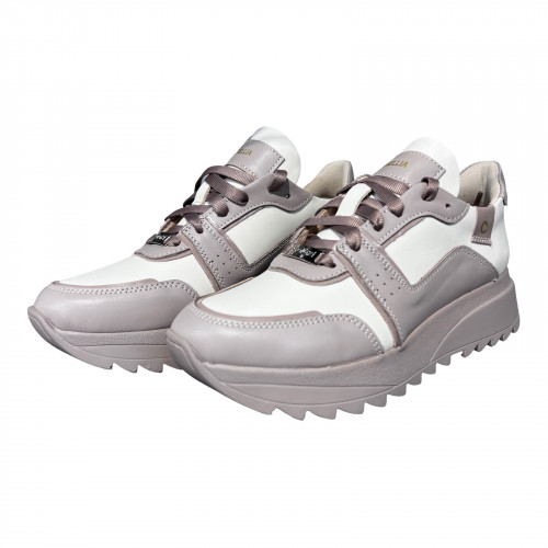 Кроссовки Женские кожаные GORNELIA 224/1 молочный/визон