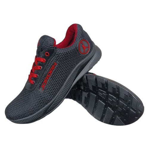 Кроссовки мужские текстильные DENAR K2N 05 JORDAN черно красная сетка