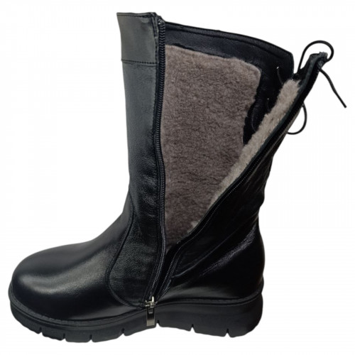 Чоботи жіночі шкіряні LONYS 65/2 чорний хутро