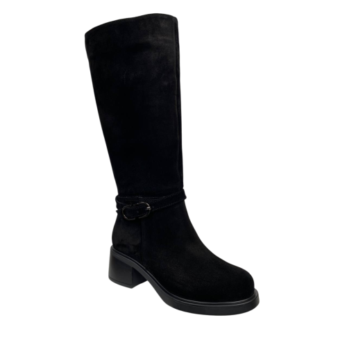 Чоботи жіночі замшеві ILONA 923/IR-9 01 чорні хутро каблук