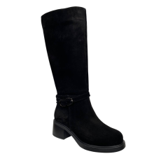 Чоботи жіночі замшеві ILONA 923/IR-9 01 чорні хутро каблук