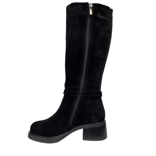 Чоботи жіночі замшеві ILONA 923/IR-9 01 чорні хутро каблук