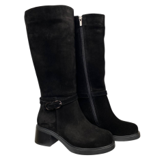 Чоботи жіночі замшеві ILONA 923/IR-9 01 чорні хутро каблук