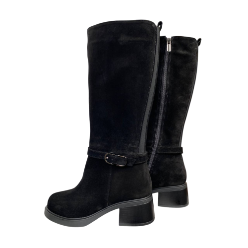 Чоботи жіночі замшеві ILONA 923/IR-9 01 чорні хутро каблук