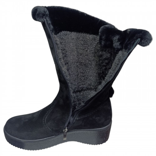 Чоботи жіночі замшеві MADAM 06070 чорний хутро