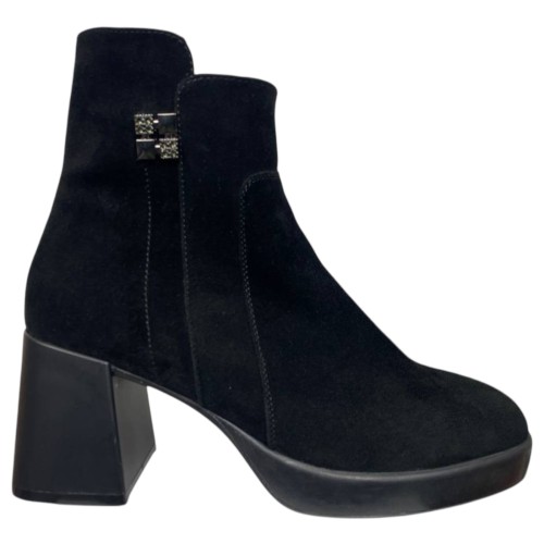 Черевики жіночі замшеві каблук ELVIX 5149 чорні байка