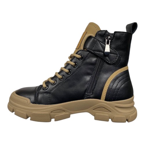 Черевики жіночі шкіряні IT TS E701-B чорні бежеві байка