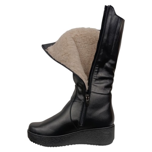 Чоботи жіночі шкіряні FOOT STEP 240 чорні  хутро