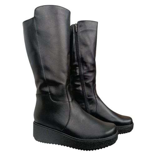 Чоботи жіночі шкіряні FOOT STEP 240 чорні  хутро