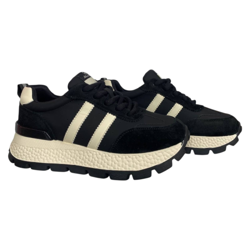 Кроссовки женские кожа+замш ALLSY 296-5 (203363) черные