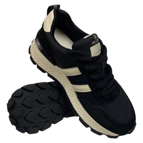 Кроссовки женские кожа+замш ALLSY 296-5 (203363) черные