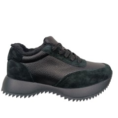 Кроссовки женские WOMAN MYTHZT 8187 кожа+замша мех черный