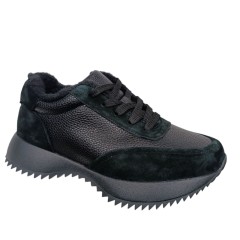 Кроссовки женские WOMAN MYTHZT 8187 кожа+замша мех черный