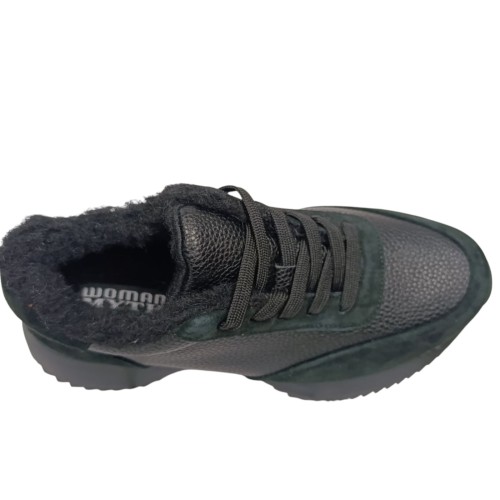 Кроссовки женские WOMAN MYTHZT 8187 кожа+замша мех черный