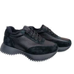 Кроссовки женские WOMAN MYTHZT 8187 кожа+замша мех черный