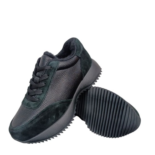Кроссовки женские WOMAN MYTHZT 8187 кожа+замша мех черный