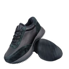 Кроссовки женские WOMAN MYTHZT 8187 кожа+замша мех черный