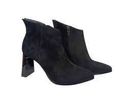 Ботинки женские замшевые ILONA 951/872 черные каблук байка