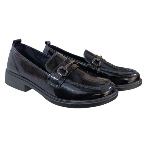 Лоферы женские кожаные PLPS KK3-3 черные лаковые.