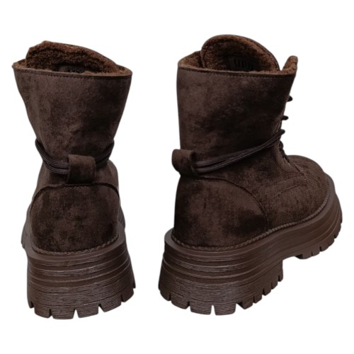 Ботинки женские замшевые WONEX 197-211 кофе мех