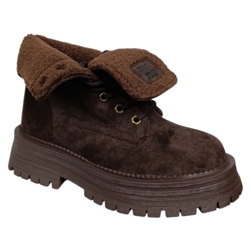 Ботинки женские замшевые WONEX 197-211 кофе мех