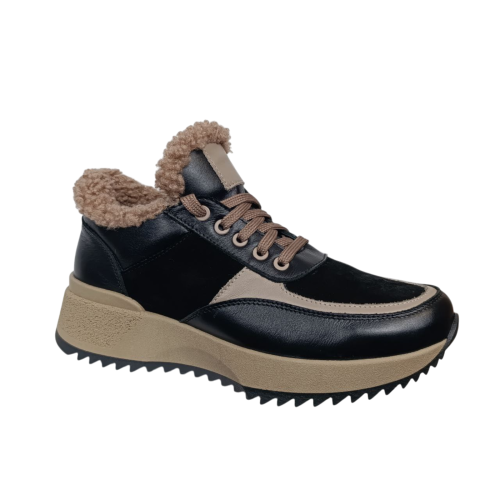 Кроссовки женские кожаные KATRIN 125 01/14 черный/латый мех