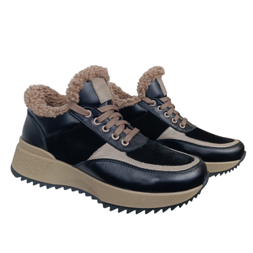 Кроссовки женские кожаные KATRIN 125 01/14 черный/латый мех