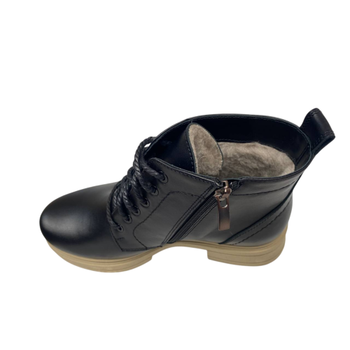 Ботинки женские кожаные KATRIN 137 черные бежевый мех