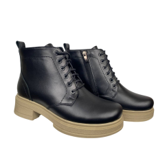 Ботинки женские кожаные KATRIN 137 черные бежевый мех