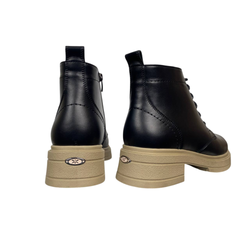 Ботинки женские кожаные KATRIN 137 черные бежевый мех