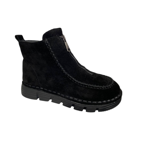 Ботинки женские замшевые ALLSY 203591(76563-136) черный мех