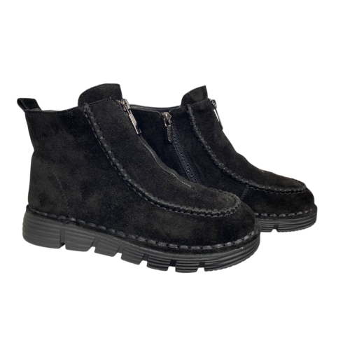 Ботинки женские замшевые ALLSY 203591(76563-136) черный мех