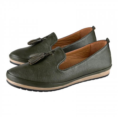 Балетки Женские кожаные KEMER 859 хаки