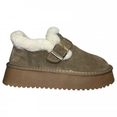 Угги туфли женские замшевые ALLSY 189714 082-115с хаки мех 