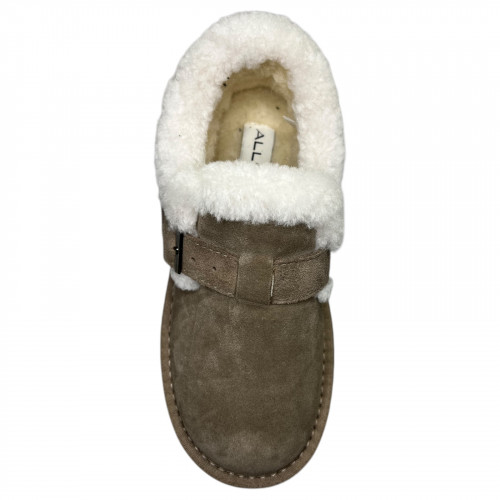 Угги туфли женские замшевые ALLSY 189714 082-115с хаки мех 