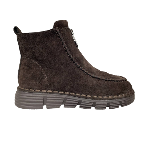 Ботинки женские замшевые ALLSY 203590(76563-1342)коричневый мех