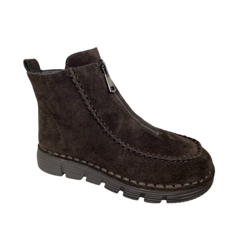 Ботинки женские замшевые ALLSY 203590(76563-1342)коричневый мех