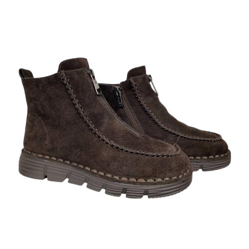 Ботинки женские замшевые ALLSY 203590(76563-1342)коричневый мех