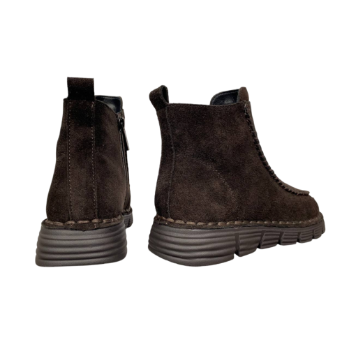 Ботинки женские замшевые ALLSY 203590(76563-1342)коричневый мех