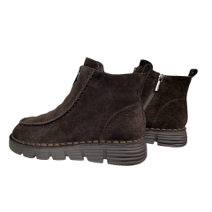 Ботинки женские замшевые ALLSY 203590(76563-1342)коричневый мех